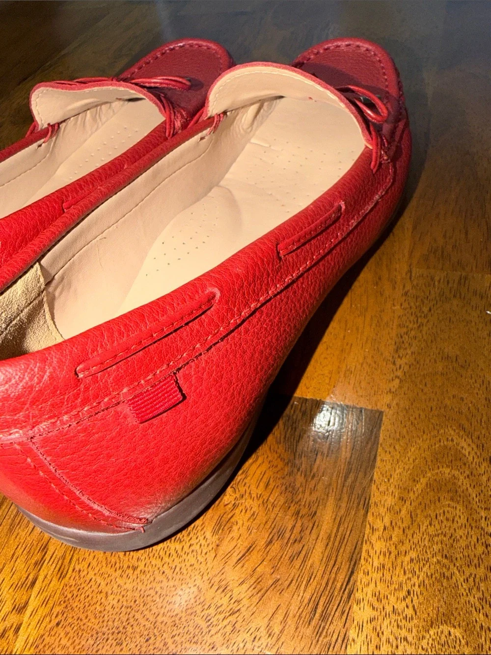 Marc Joseph Red Pebbled Leather Bow Loafers